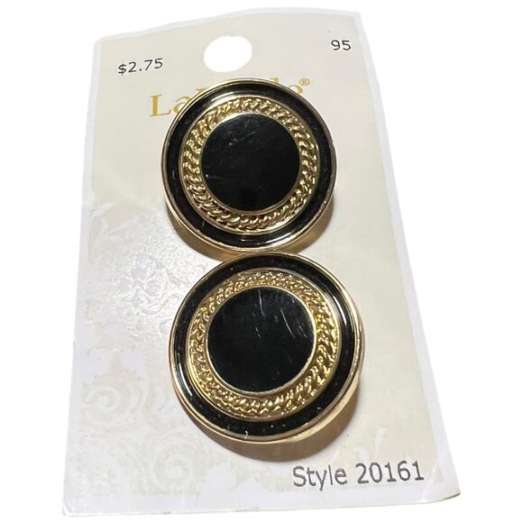 Black and Gold Shank Buttons Set of 2 La Mode 1 Inch 25mm - Picture 2 of 3